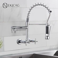 Chrome Spring Kitchen Faucet 360 Rotation Pull Down Hand Sprayer with Buckle Kitchen Taps Wall Mounted Cold Hot Water Mixer Taps