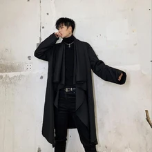 Модный Мужской плащ в готическом стиле, верхняя одежда с длинным рукавом, свободная черная уличная однотонная мужская ветровка
