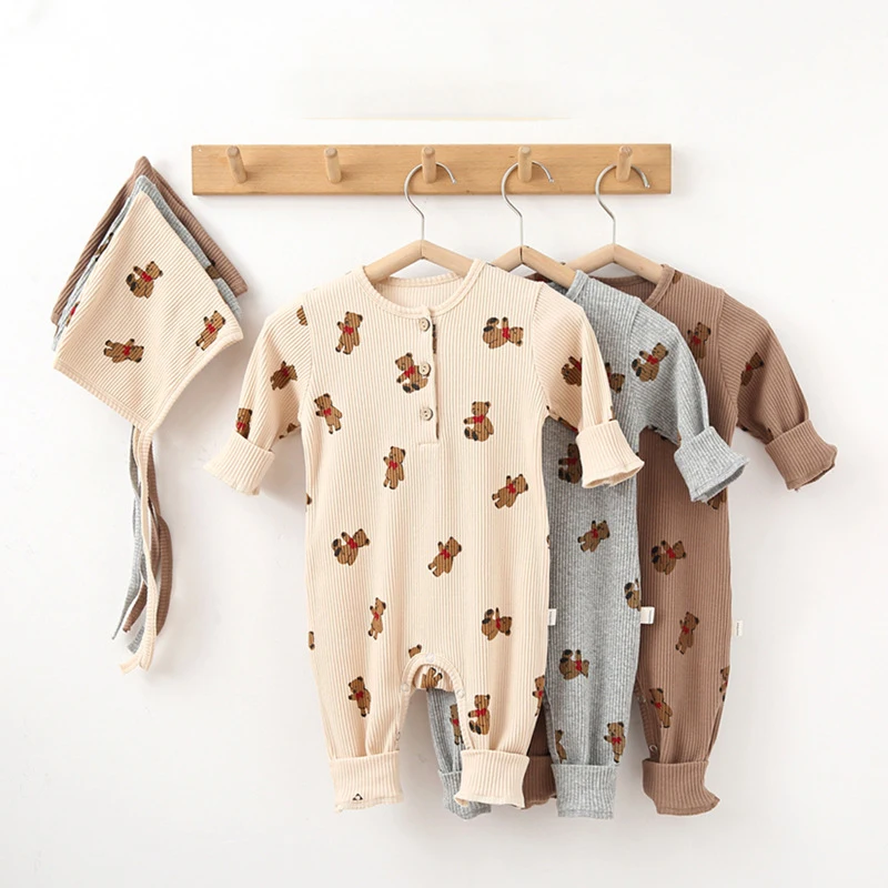 024m Bear Cute Printing Baby Romper Long Sleeve Baby Boy Girl Clothes