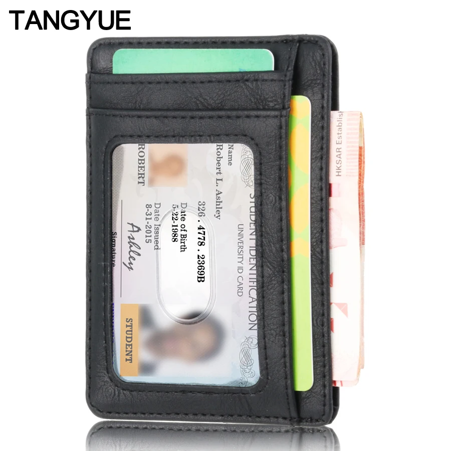 

Men Women Leather ID credit Card Holder Pilot Rfid Card Protection Wallet Bank Cardholder Slim for Card Case Pocket Crazy Horse