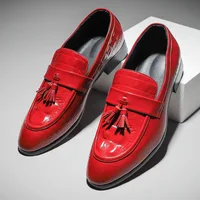 Tassel Split Leather Wedding Men's Handmade Dress Boat Shoes Fashion Footwear Driving Male Designer Red Shoes For Men Loafers