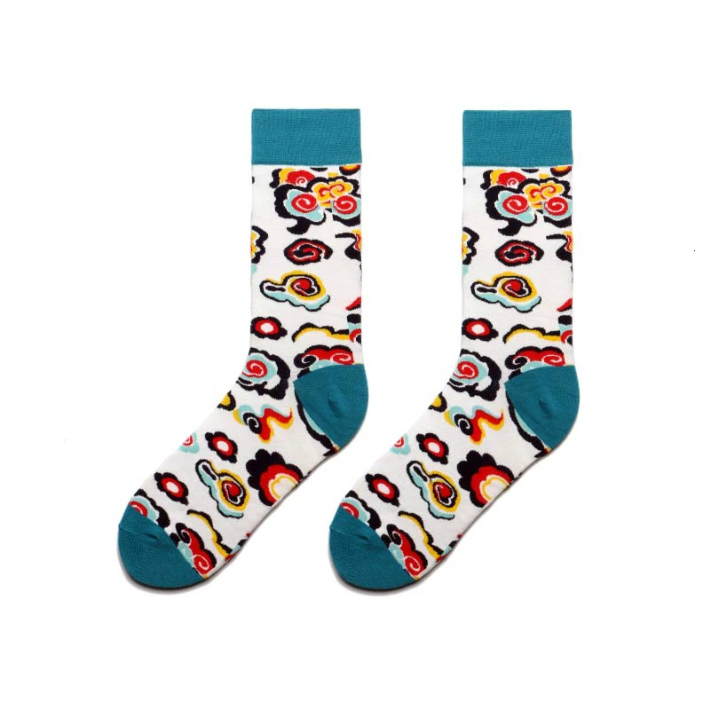 PEONFLY/Классические носки с рисунками животных из мультфильмов для мужчин; забавные носки с рисунками Омаров и акул; Harajuku calcetines - Цвет: auspicious clouds