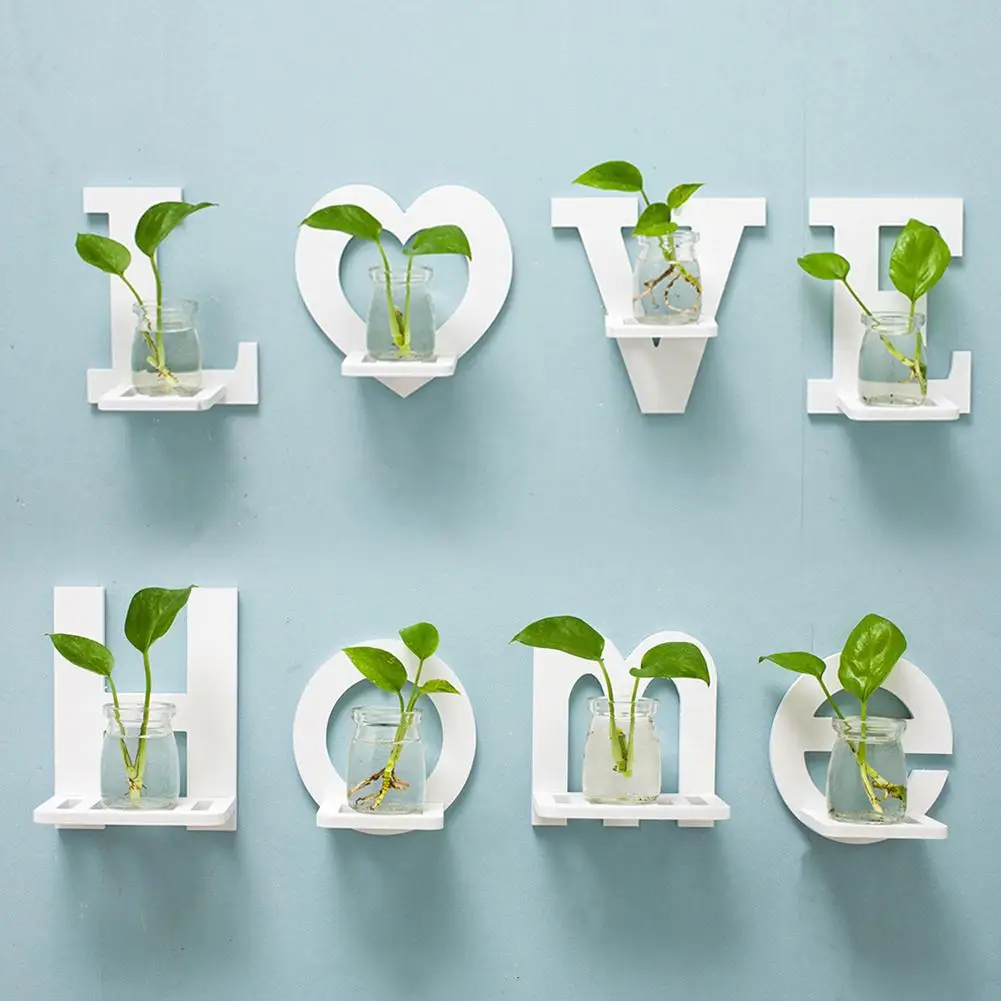 4Pcs HOME LOVE Letter Wall Hanging Potted Plant Storage Shelf Holder Room Decor