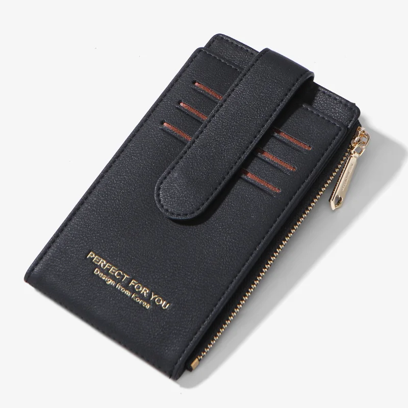 RFID держатель для карт, Женский кошелек, бумажники, женские бумажники для кредитных карт, дамская сумка для карт на молнии, кошелек для монет, высокое качество - Цвет: Black