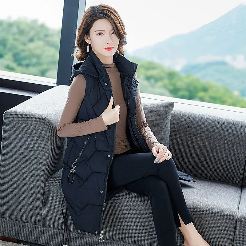

Autumn & Winter Waistcoat Women's Mid-length 2019 New Style Korean-style Casual Vest Coat Large Size down Feather Cotton Vest Wa