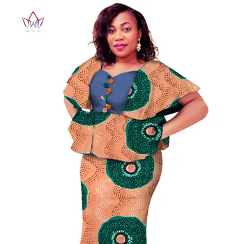 

New Traditional African Dress Plus Size 2 Pieces Dashiki Skirt Set Knee Length Bazin Rche Femme V-neck Clothing 5xl 6xl WY2693