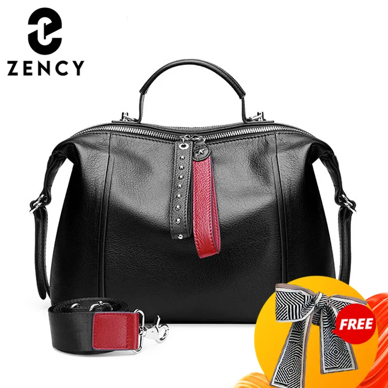 Zency 100% натуральная кожа классическая черная женская сумка модная британская