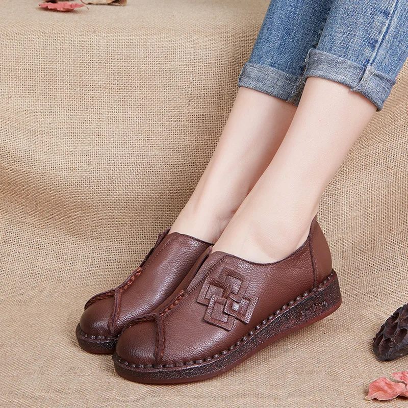 

2019 New Style Handmade Genuine Leather Retro WOMEN'S Shoes Comfortable Pure Leather Spring And Autumn Foot Covering Soft-Sole S