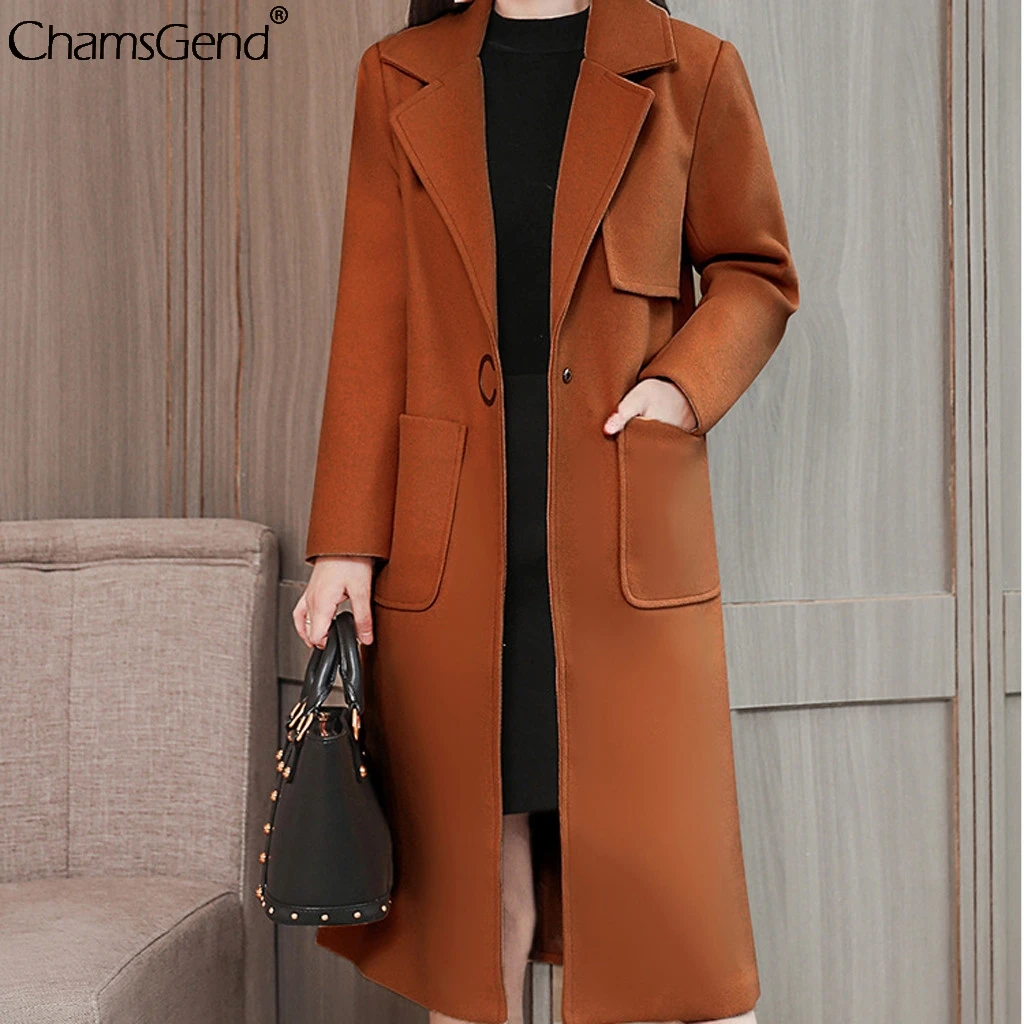 CHAMSGEND Long Winter Warm Wool Blends Coat women Turn-down Collar Adjustable Belt Wool Coats Women Elegant Casaco Feminino#4z