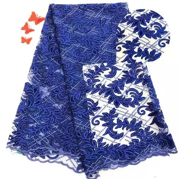 

2019 Latest Royal blue French net Laces with velvet fabric Fabrics High Quality Tulle African Laces Fabric Nigerian Wedding