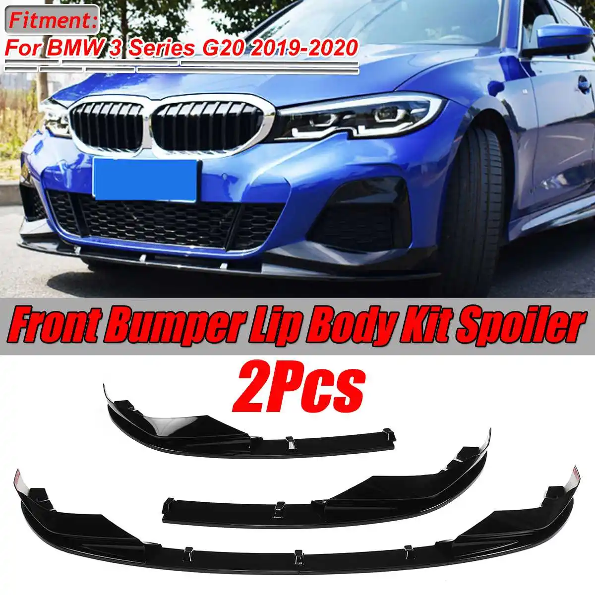 

2PCS Glossy Black/Carbon Fiber Look G20 Car Front Bumper Lip Spoiler Splitter Cover Trim Body Kit For BMW 3 Series G20 2019-2020