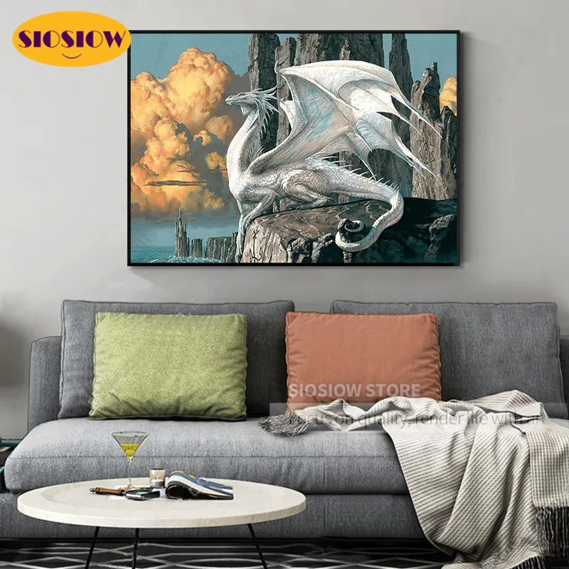 SIOSIOW 5D Diy Полная квадратная дрель алмазов картина белый дракон крылья 3D Даймонд