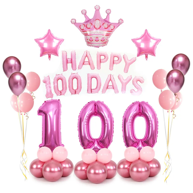 1st с днем рождения Синий Розовый воздушные шары из фольги в виде цифр 18+ Детские воздушный шар с гелием Baby Shower вечерние фестиваль юбилей Корона Декор - Цвет: M PK crown set(100)