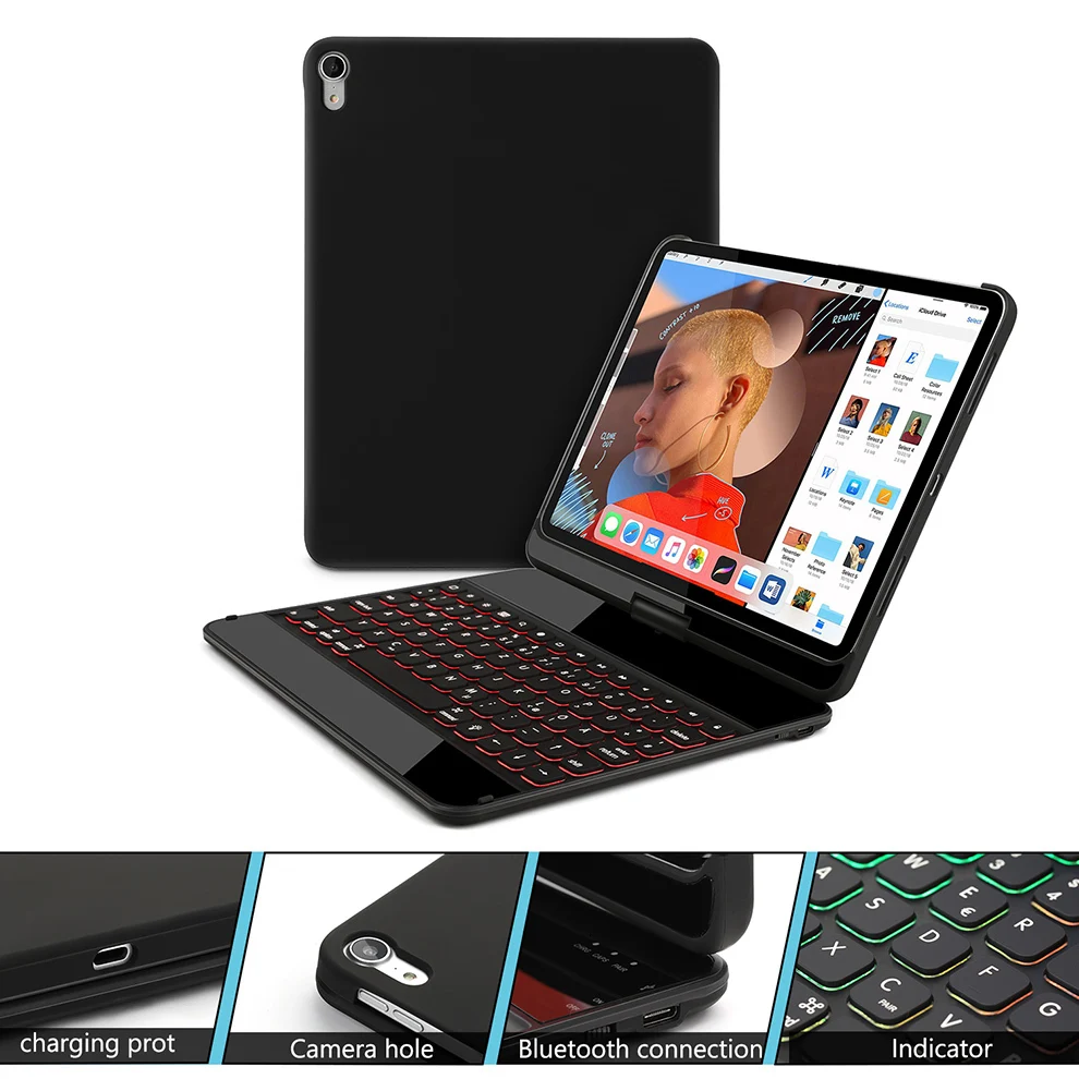 Беспроводной чехол-клавиатура Jelly Comb с Bluetooth для iPad Pro 11, чехол-клавиатура с поворотом на 360 °, беспроводной чехол с функцией автоматического пробуждения и сна