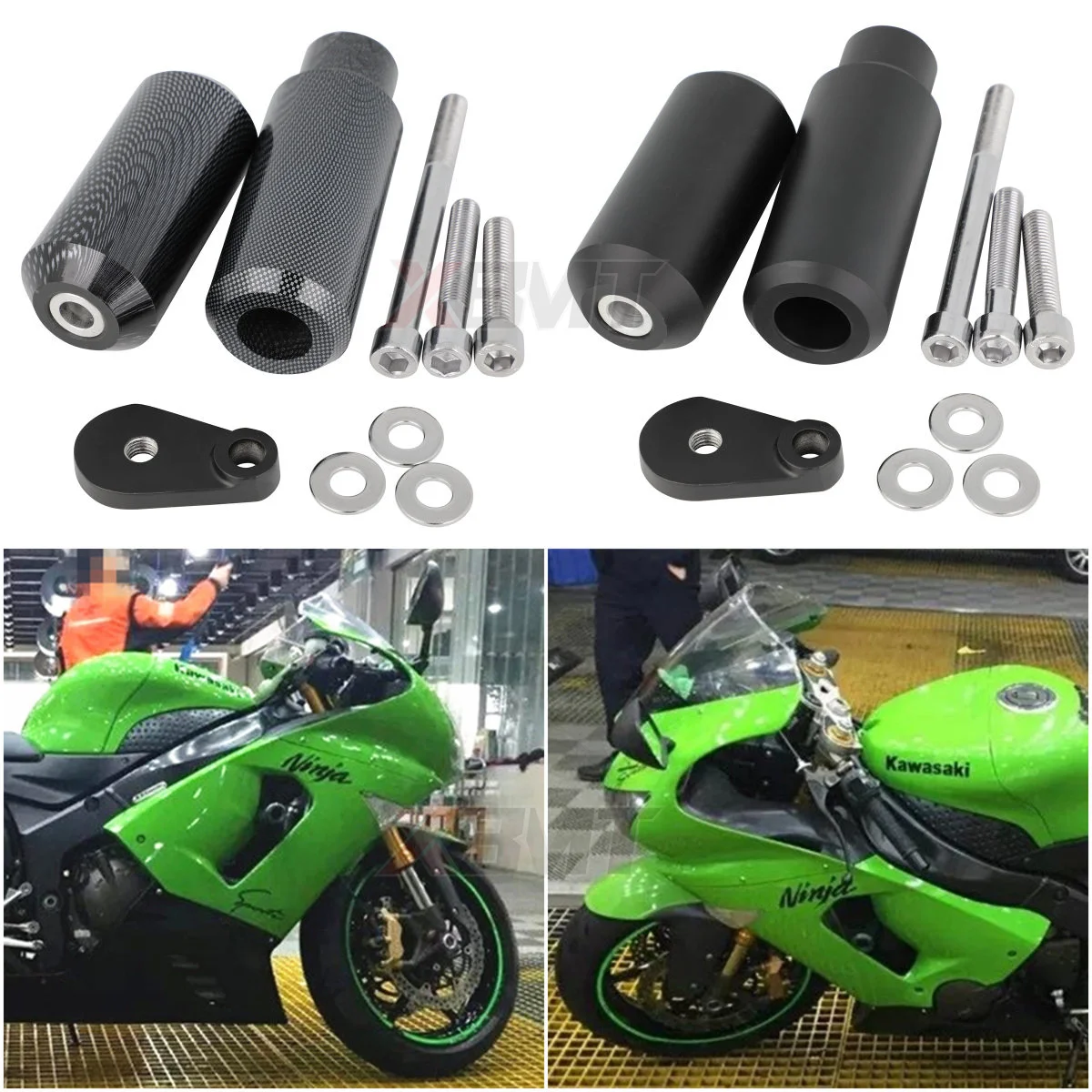 

Motorcycle Black/Carbon No Cut Frame Sliders Crash Falling Protection For Kawasaki Ninja ZX 6R ZX6R ZX-6R 2005-2006
