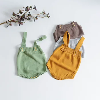 

3606 Baby Knited Pants Boys Girls cotton thread condole belt jumpsuit Kids high waist pants Children Outfit 2 Colors