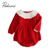 Baby Autumn Winter Clothing Toddler Newborn Baby Girl Knitted Bodysuit Solid Ruffled Neck Jumpsuit Warm Long Sleeve Playsut