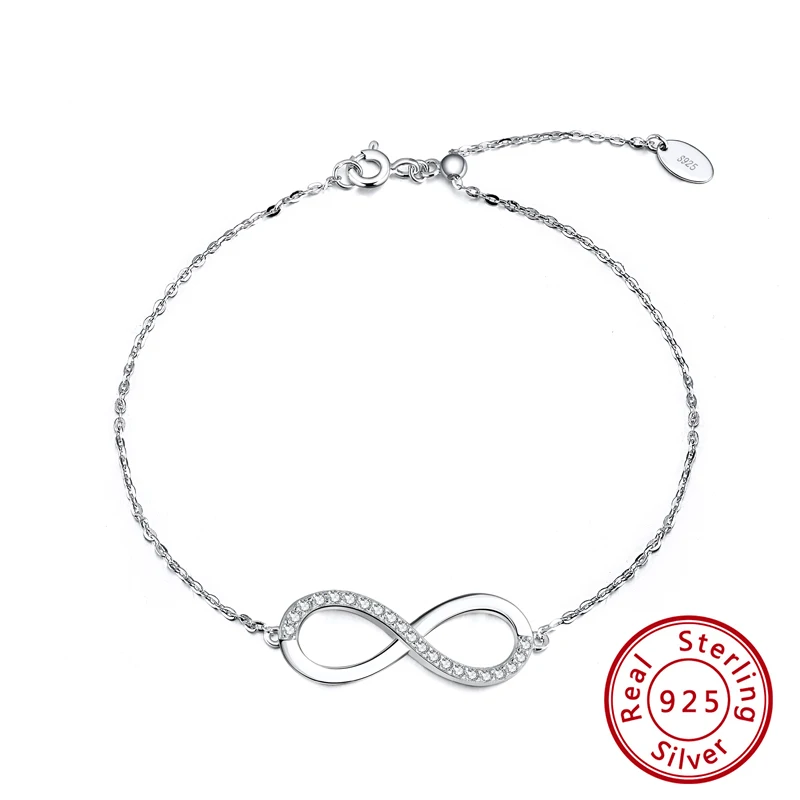 Bracelet Effie queen Настоящее серебро 925 AAAA Циркон счастливые цифры 8 знак бесконечности браслет Женские аксессуары подарок для девочек BB54 - Цвет камня: Bracelet