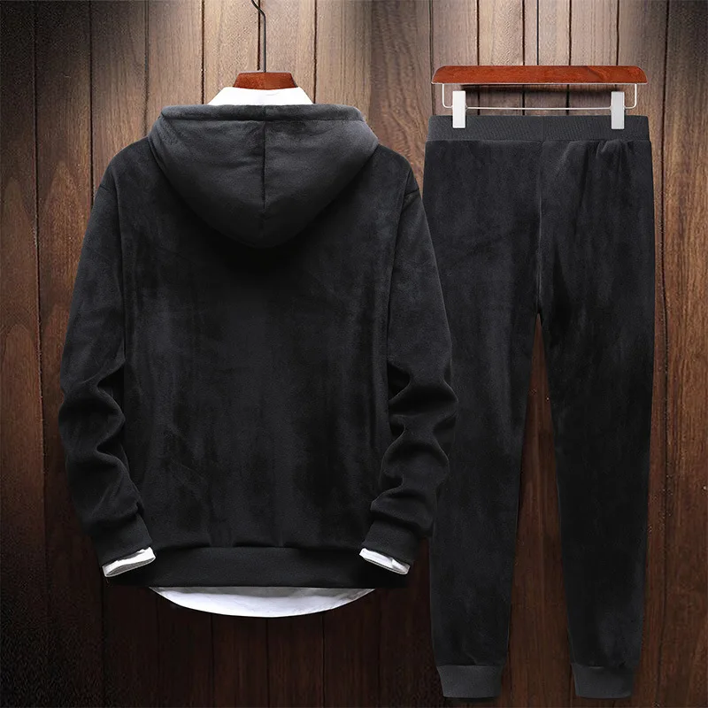 

Brushed And Thick Gold Velvet Casual Sweatshirt Sports Set Fall And Winter Clothes Two-Piece Set Fashion Man Set