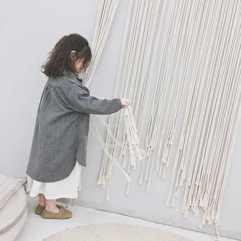 Spring And Autumn New Products Children Long Cotton Linen Shirt han ban Stripes Long Shirt Loose-Fit Shirt Coat