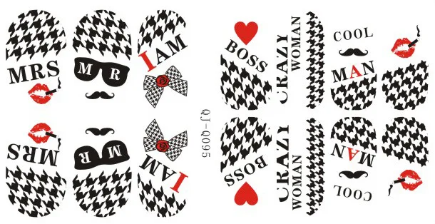 28 шт./2 листа, 12 видов, цветные обертывания с рисунком «гусиная лапка», полный дизайн, наклейки для ногтей, 3D наклейки для ногтей, Переводные картинки, инструменты для макияжа, тату маникюр - Цвет: QJ-Q095 2sheet