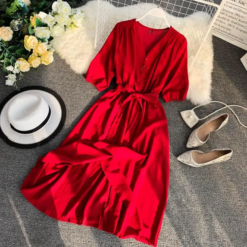 Женские повседневные платья vestidos Mujer новинка Весна Лето Тонкий v-образный вырез однобортный бандаж длинный халат Женское пляжное платье Femme