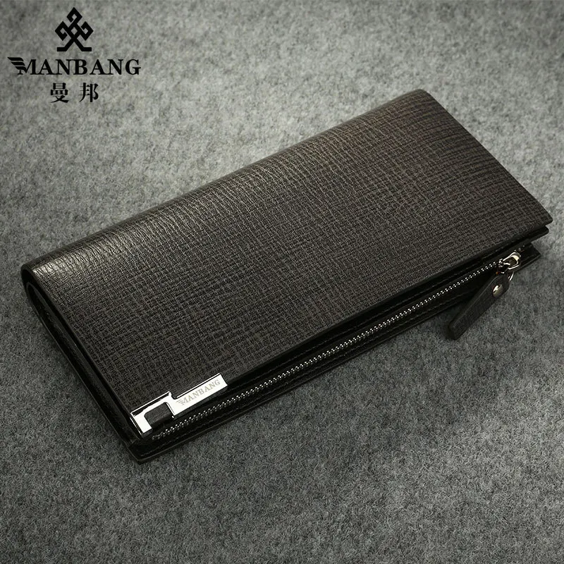 

ManBang MEN'S Handbag Cowhide Business Wallet Long Zipper Large-Volume Wallet Leather Wallet Mobile Phone Bag