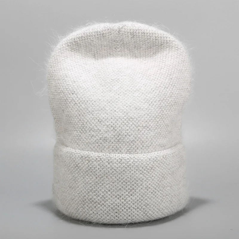 Light grey natural Женские шапки бини, женские новые зимние вязаные свободные шапки, шерстяные теплые шапочки для девочек, яркие цвета, стильная шапка для молодых девушек - Цвет: Light grey natural