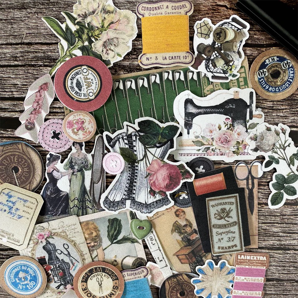 Retro European and American SEW Decorative Sticker DIY Scrapbooking Journal Album Diary Collage 32pcs