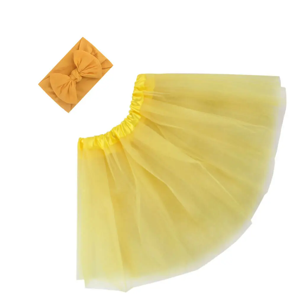 Фатиновая юбка-пачка принцессы для новорожденных девочек+ повязка на голову; костюм для фотосессии; комплекты одежды; Милая юбка для дня рождения - Цвет: Цвет: желтый