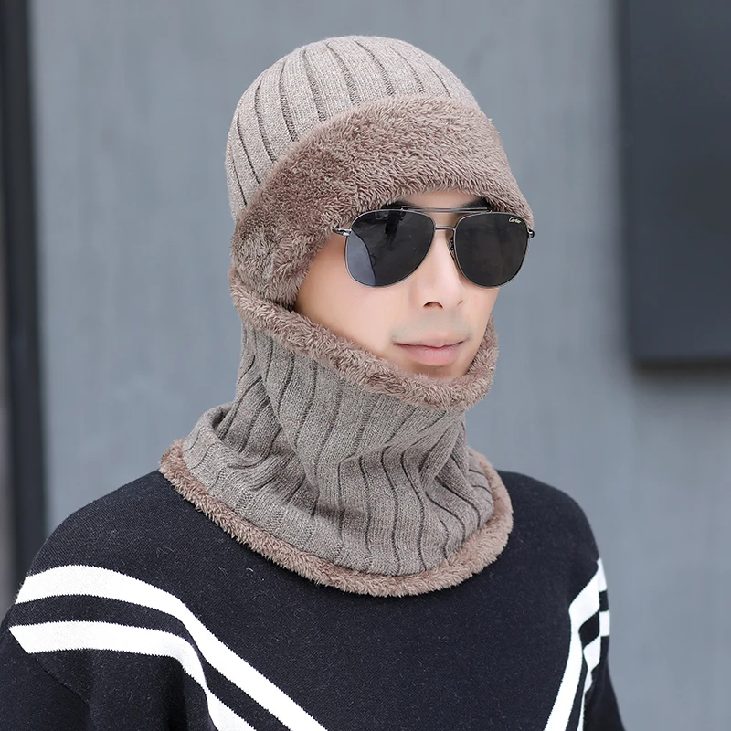 

Coral Fleece Scarf Hats Winter Beanies Soft For Mens Black Warm Breathable Wool Knitted Winter Hat Letter Double Layers Caps