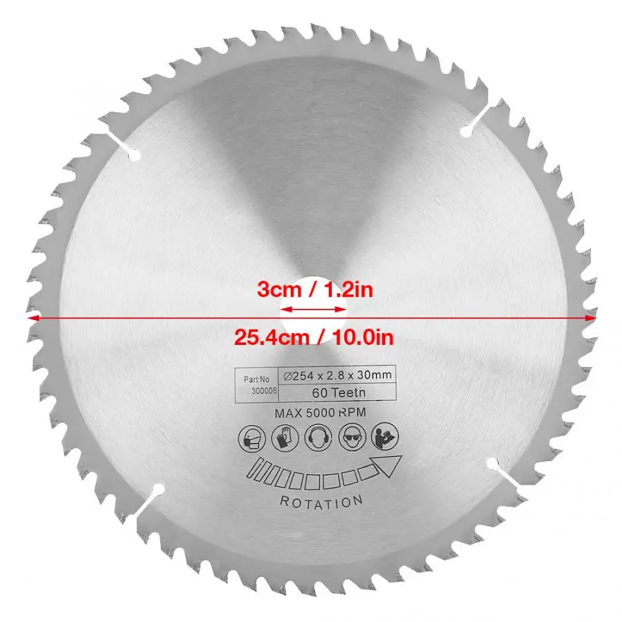 Карбид круговой TCT режущий диск для металла, дерева, пластика 254*30 мм 60 зубьев с 3 шайбой