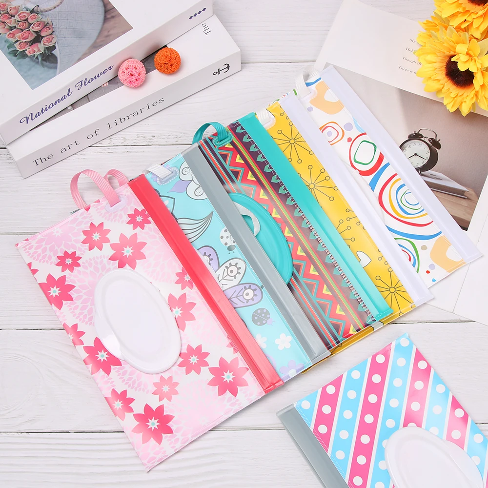 EVA Wet Wipes Bag Portable Flip Cover Clean Wet Wipes Bag for Outdoor Stroller Cosmetic Pouch with Easy-Carry Snap-Strap 3