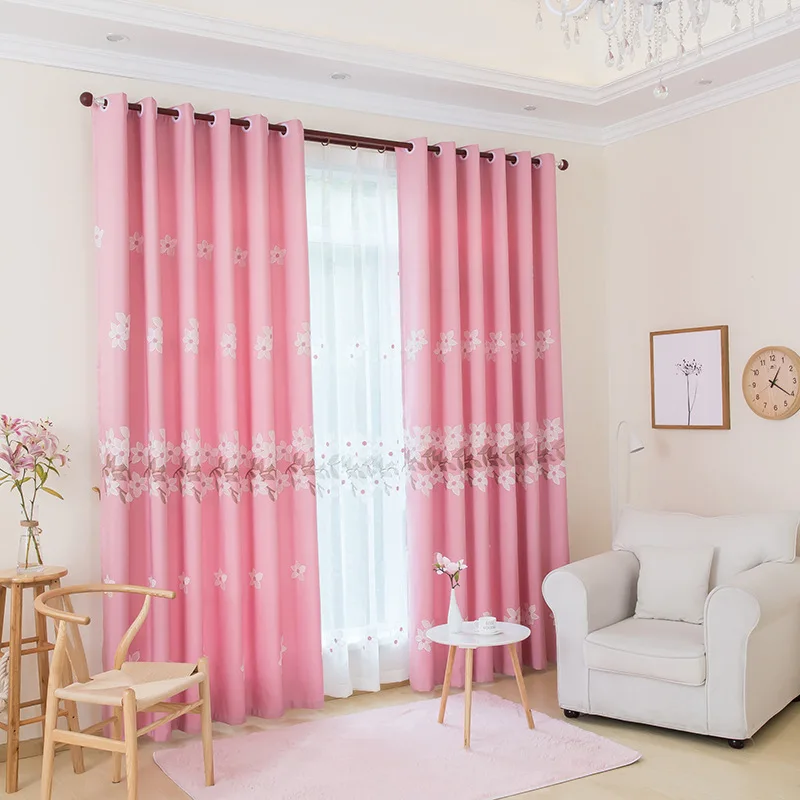 

Modern Simple Pastoral Ten Mile Peach Blossom Embroidery Shading Curtains for Living Dining Room Bedroom.