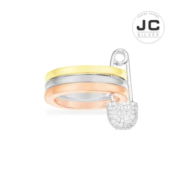 

New Fashion Charms Silver 925 Original Copy Jewelry,Trio Silver Safety Pin Multicolor Ring For Women With Mono Logo Zircon Gift