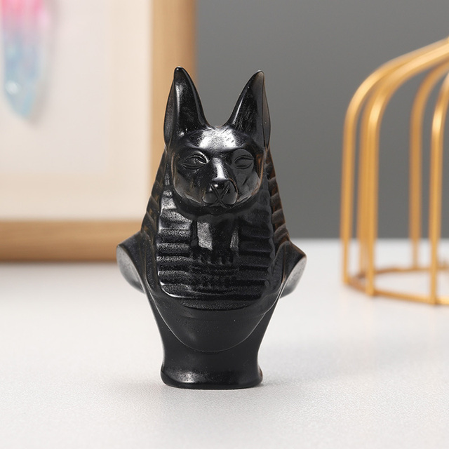 Gemstones Obsidian Pharaoh Figurine Energy Polished Quartz Engraving Crafts Miniature Model Statue Home Decoration