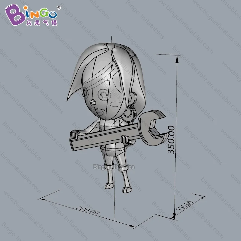 HIGHLY RECOMMENDED 2.8x1.55x3.5mh inflatable female engineer air charging custom made cartoon maintenance worker with wrench toy