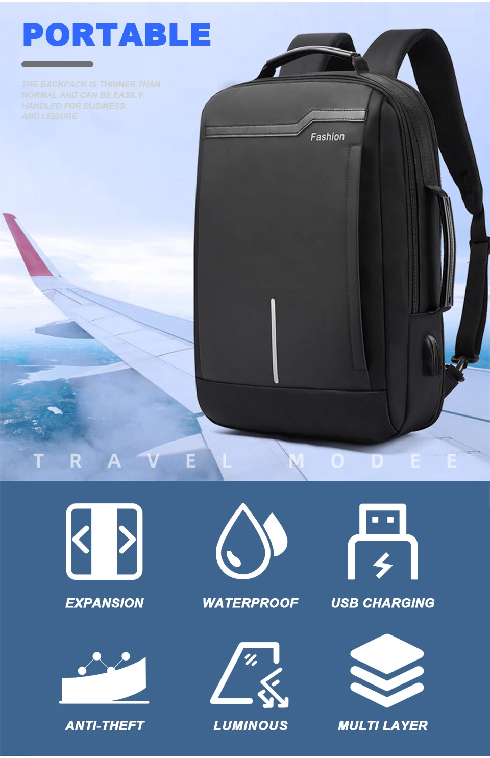 Laptop Backpack 15.6 Inch Men's Business Waterproof Notebook Bags Pack Travel USB Charging Male School Bagpack Anti Theft RFID (3)