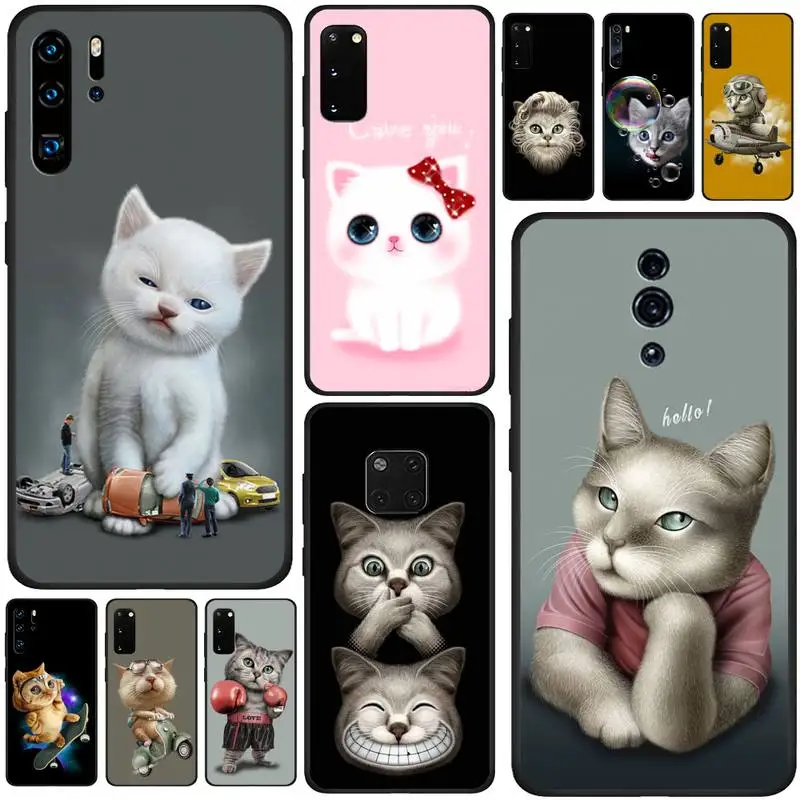 SKATEBOARD Cute Cat Lovely Kitten Adorable Baby Kitty Phone Case For Samsung A51 A71 A72 A52 A50 A31 A21 A40 A70 A30 A20 A11 | Мобильные