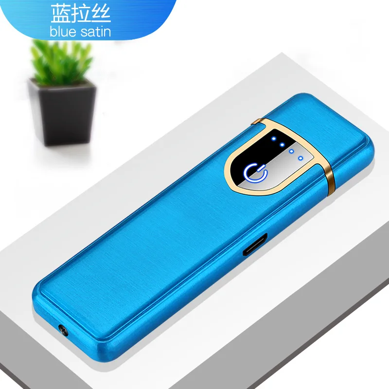 Может гравировать Зажигалка электронная зарядка USB Зажигалка Мини ветрозащитная немой плазменная Зажигалка Многоцветный выбор аксессуары для сигарет - Цвет: Blue