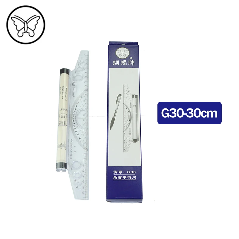 G30-30cm Бабочка G30 пластиковая многоцелевая угловая параллельная Линейка 30 см роликовый толкатель роликовый угол линейки балансировочная линейка для рисования - Цвет: G30-30cm