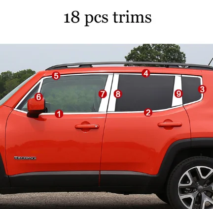 18 pcs trims Нержавеющая сталь окна автомобиля планки для джип Ренегат - Цвет: 18 pcs trims
