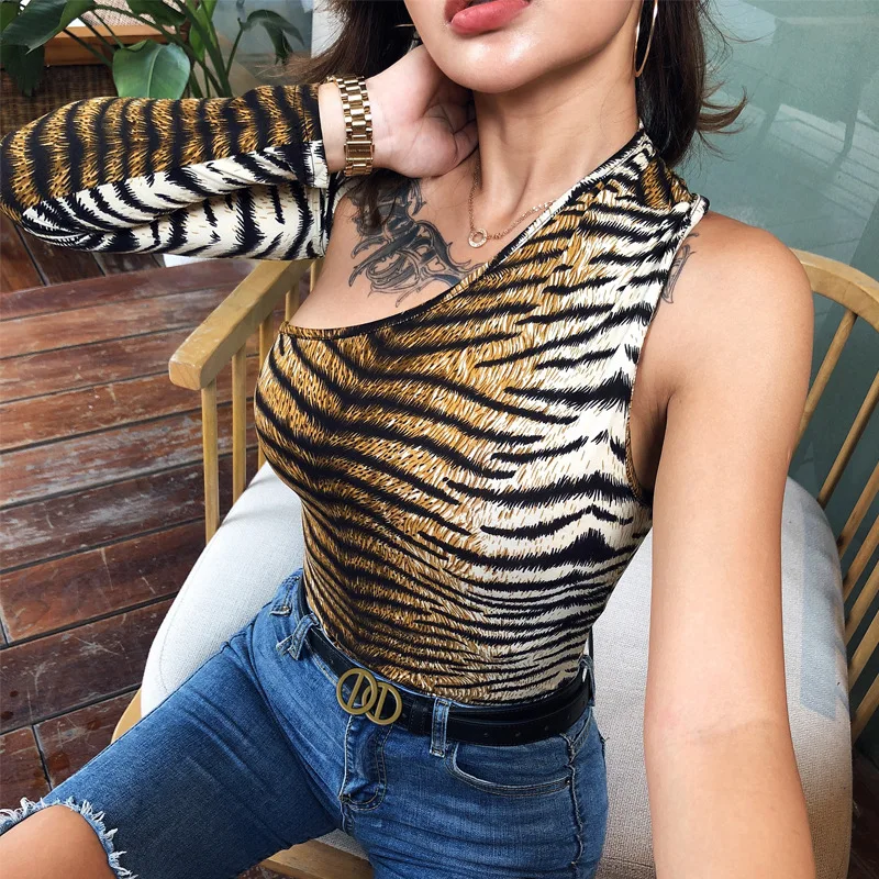 Winter Women Sexy Bodysuit Autumn Fashion Casual Long Sleeve Tiger Printed Bodycon Bodysuit For Women