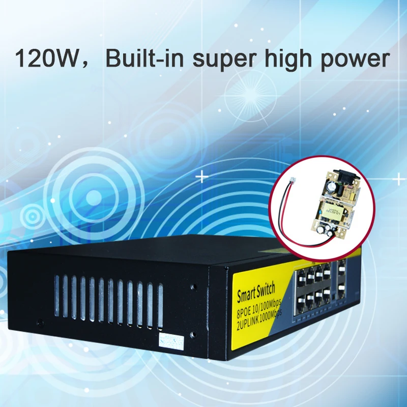 Uplinks para ap sem Fio Câmera de Vigilância de Rede 52v com 8-port Poe + 2 Terow Gigabit Ethernet Switch ou 0-250 Metros Poe 9 Computador e Escritório