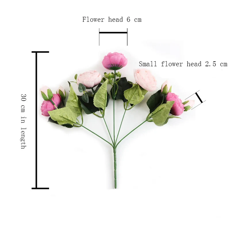 30 см розовый Искусственный Пион из шелка Букет цветов 5 больших голов и 4 бутона
