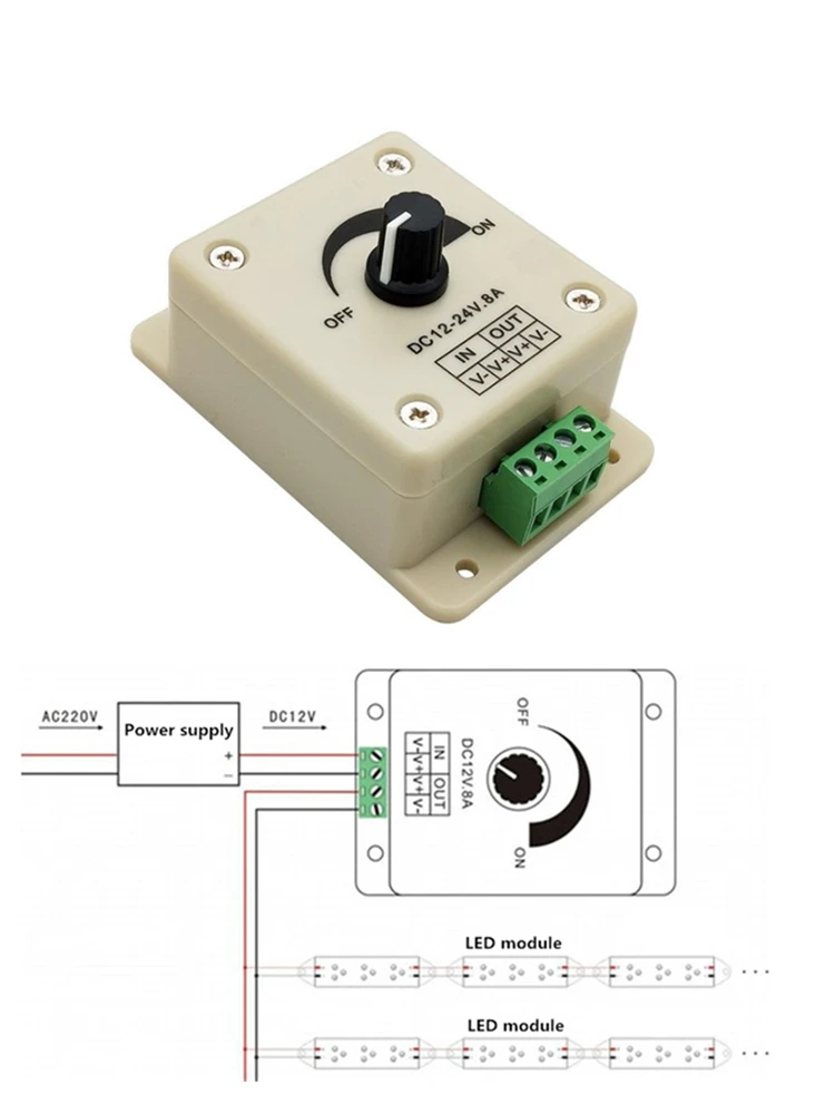 DC 12V 8A LED Light Strip Dimmer Adjustable Brightness Controller