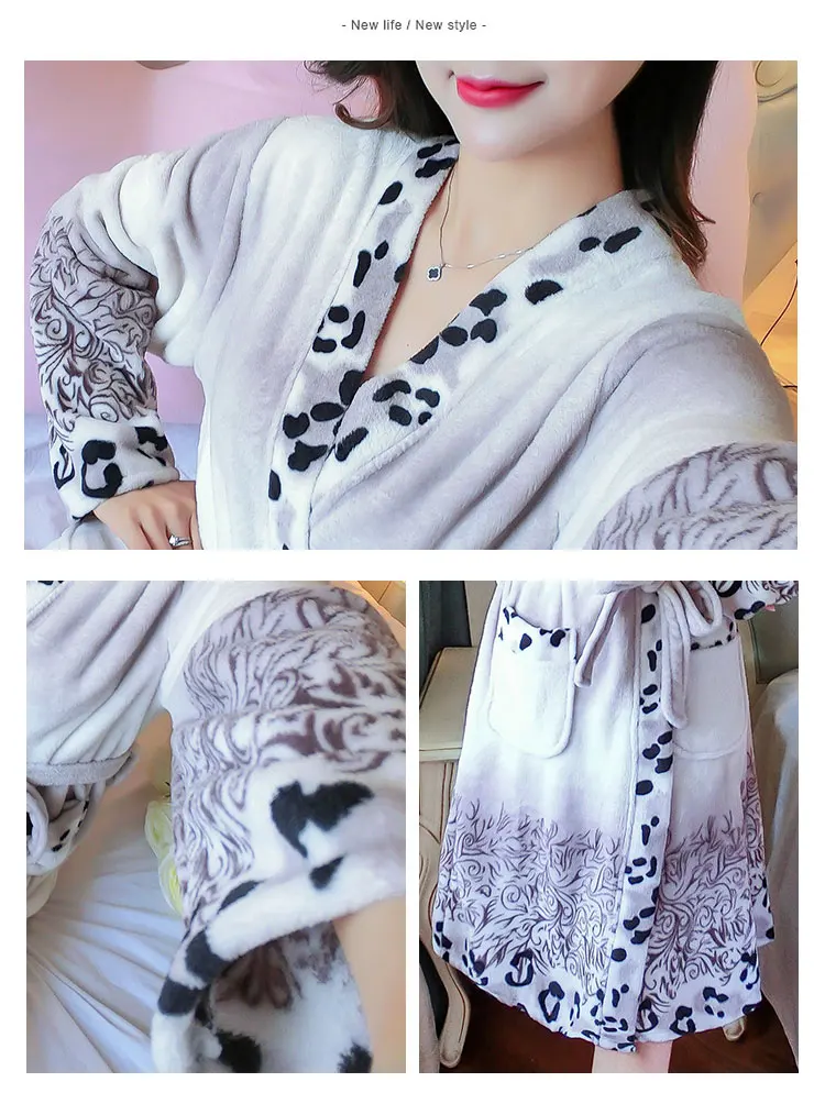 Long Bathrobe Women Flannel Bath Robe Winter Flannel Women's Long Sleeve Thick Warm Belt Nightgowns Large Size Sleepwear 8462