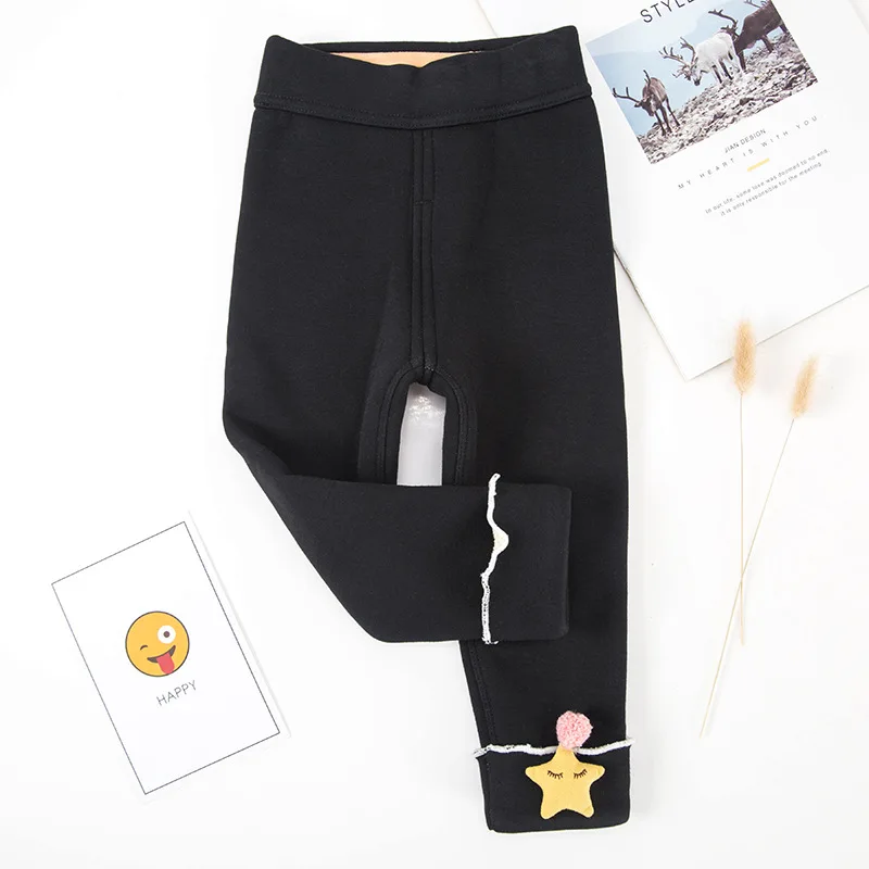 Winter Baby Fleece Legging Toddler Girls Warm Pants Trousers for Girls Fashion Girls Clothing - Цвет: Black-Stars