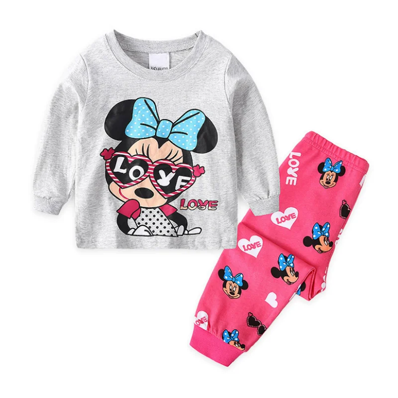 Jumping Baby Girls Pyjamas for Autumn Spring Cartoon Print 100% Cotton Children Clothing Hot Selling Kids Sleepwear Suits | Детская