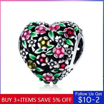 

CodeMonkey Summer Collection 100% 925 Sterling Silver Valley Of Flowers Heart Charm Beads fit Women Bracelet DIY Jewelry C646